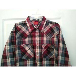 Ely Plains Mens Plaid Long Sleeves Pearl Snap Western Button Up Shirt XL